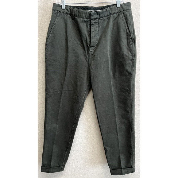 The Kooples Jeans Cuffed Chino Pants Size 50 Eur/33 US Dark Olive Button Fly - Picture 1 of 10